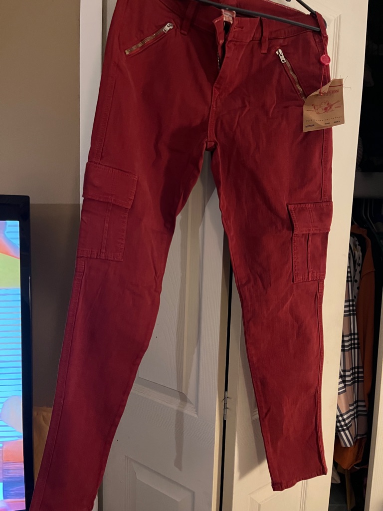 True Religion Skinny Cargo Jeans In Deep Red